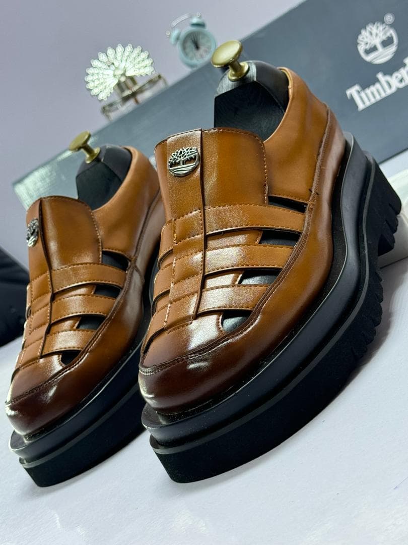 Timberland Heritage Caged Leather Sandals with Platform Lug Sole