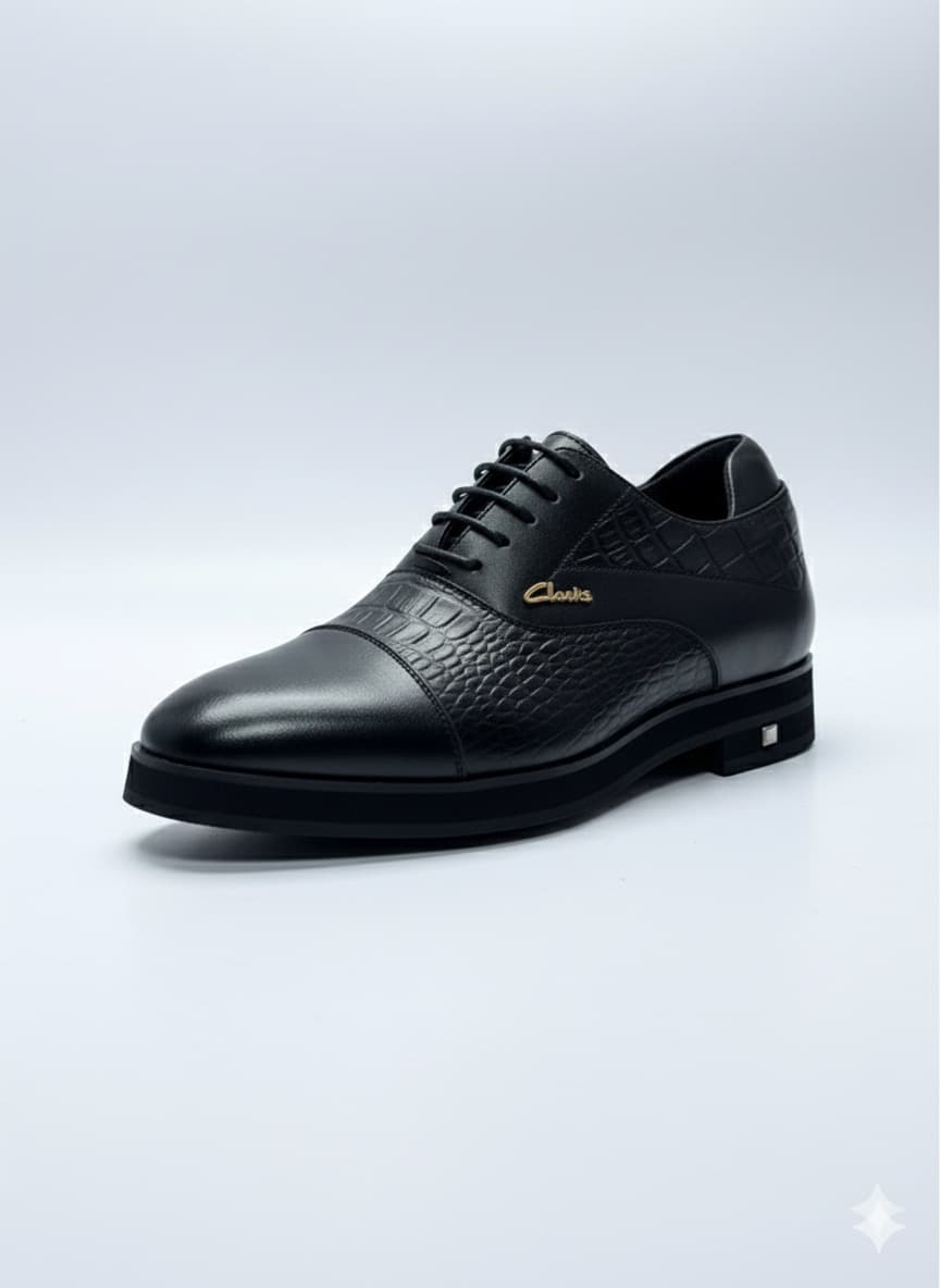 Men’s Black Croc-Embossed Platform Derby
