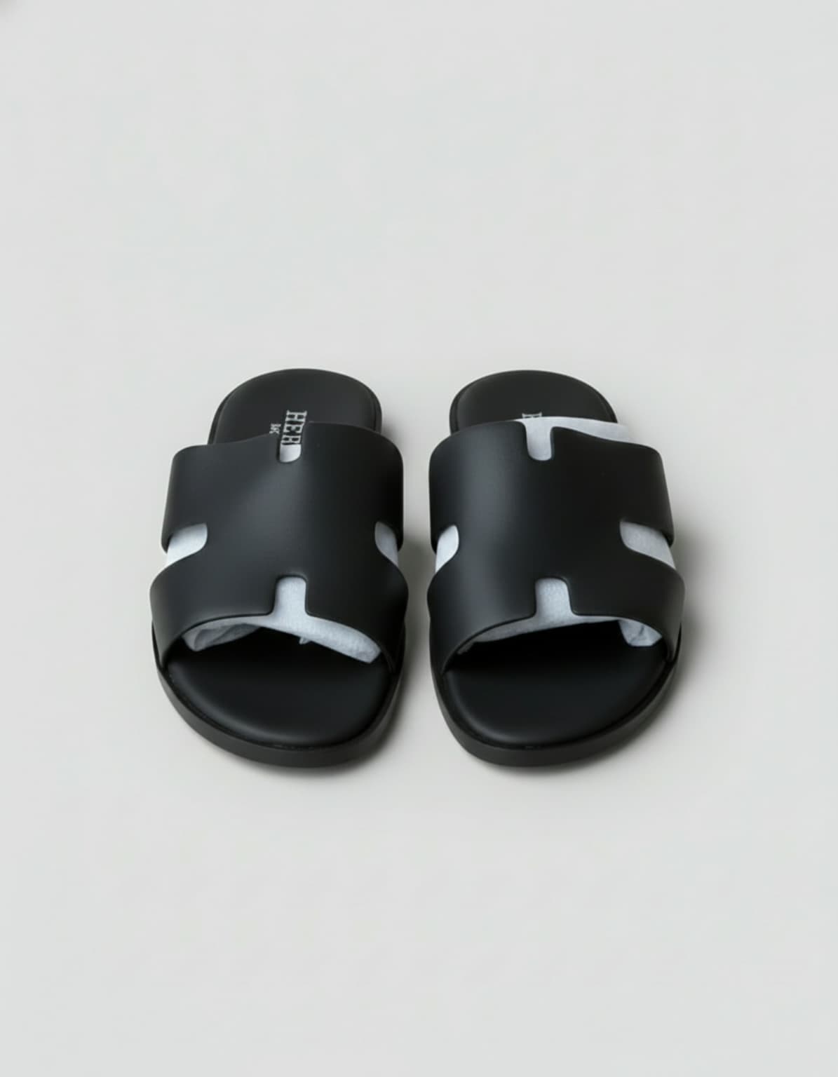 Stylish Black H-Strap Slide Sandals For Men, Size 44