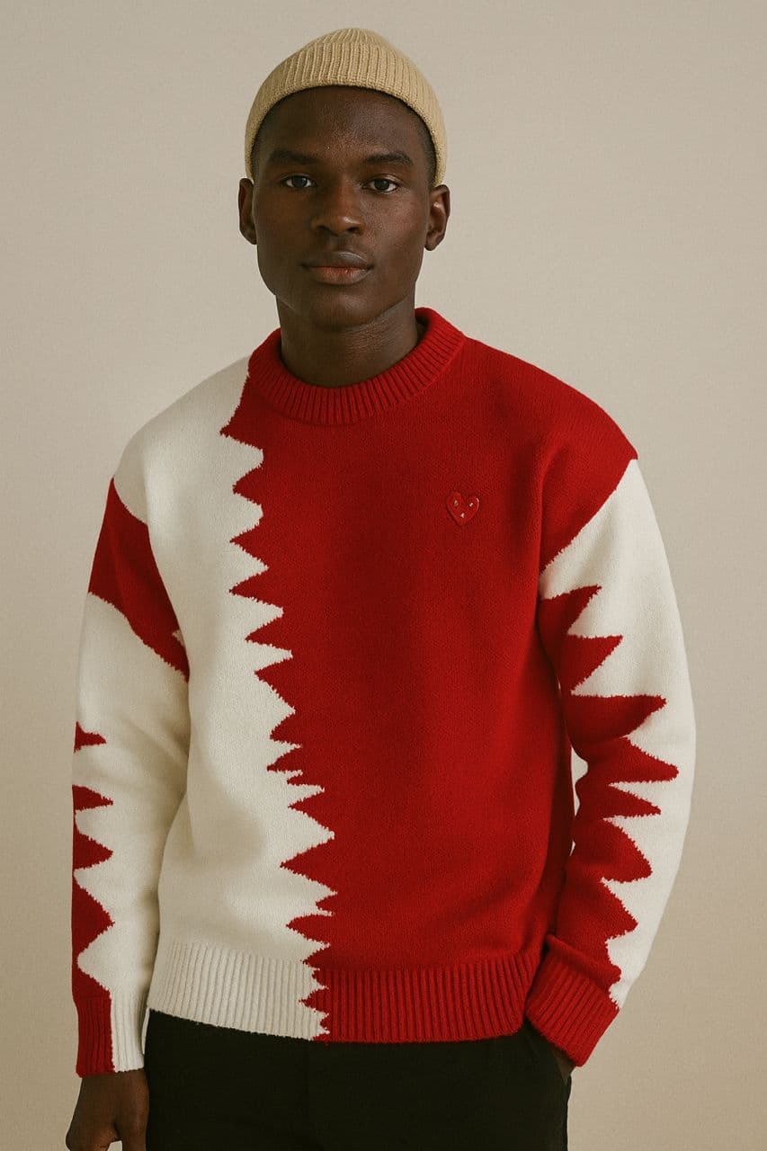 Comme des Garçons PLAY Red & White Zig-Zag Heart Knit Sweater