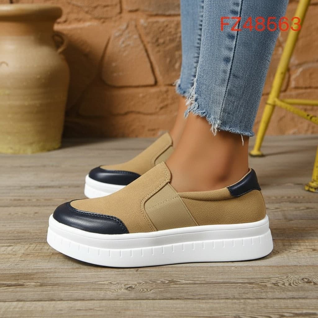 Women's Slip-On Platform Sneakers with Contrast Toe and Heel
